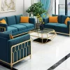 Teal velvet sofa set with gold metal frame